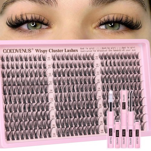 Lash Clusters Kit Wispy Eyelash Clusters Lashes Natural DIY Lash Extension Kit 10-16mm Cluster Eyelash Extensions Kit 300pcs C Curl Individual Lashes Cluster Eyelashes for Eyelash Extension Goddvenus