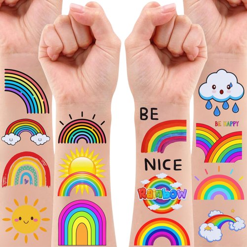 Rainbow Temporary Tattoos - Rainbow Birthday Decorations Colorful Favors For Party Décor Gift Idea Holiday Outdoor Activity Summer Festival For Kids Boy Girl