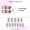 IMRAIN Long Press on Nails Square Pink French Tips Fake Nails with Star Charms & Heart Pearl Designs Glossy Glue on Acrylic Nails Full Cover Black Squoval Y2K False Nails for Women Girls 24Pcs