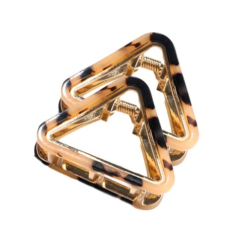 Ovche 2 Pack Triangle Acetate Metal Claw Hair Clips No Slippage Stylish Hair Clamp Grip for Thick Hair Jaw Comb Hairclips Hair Catch with Teeth Hair Updo Grip for Bath,SPA,Washing,Makeup (Tortie)