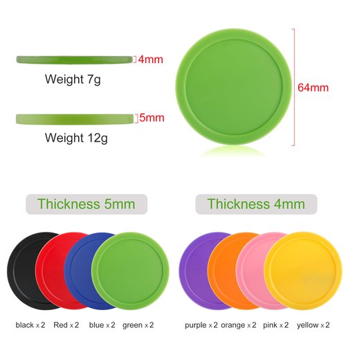 BQSPT 16 Pieces Air Hockey Pucks 2.5 Inch 64mm Replacement Pucks Air Hockey Tables Pucks for Game Tables Equipment Accessories(8 Thick 8 Thin) (red, Black, Blue, Green,Orange, Yellow, Purple, Pink)