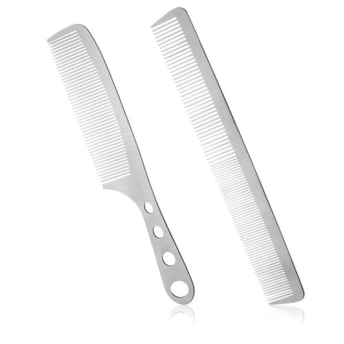 Dimeho 2 Pcs Metal Comb, Hair Styling Comb Fine Tooth Comb Stainless Steel Comb Set Professional Aluminum Hair Combs Anti-static Sparse Haircut Comb Beauty Tool (Silver)