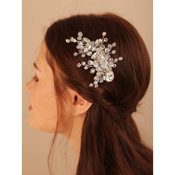 Kercisbeauty Crystal Silver Hair Piece for Women and Girls Wedding Bridal Hair Clips Boho Cute Rhinestones Hair Accessory (Silver)