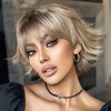XIXISNOW Brown Blonde Wigs for Women Short Wavy Bob Wig with Bangs Hair Replacement Wigs Synthetic Short Curly Wave Wigs Womens Wigs Realistic Heat Resistant Natural Hair Wig for Daily Party Use