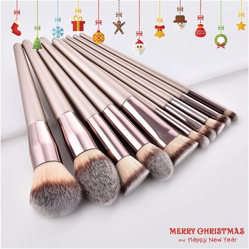Makeup Brushes, 10 Pcs Make Up Brush Premium Synthetic Makeup Brushes Set Professional Face Powder Eye Makeup Brushes Blending Makeup Brush Set with Makeup Bag Graduation Gift (Champagne) (10set+1)