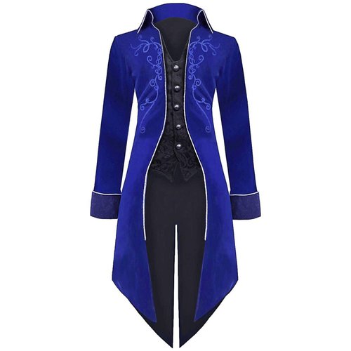 Medieval Steampunk Tailcoat Halloween Costumes for Men, Renaissance Pirate Vampire Gothic Jackets Vintage Warlock Frock Coat (L, Royal Blue)