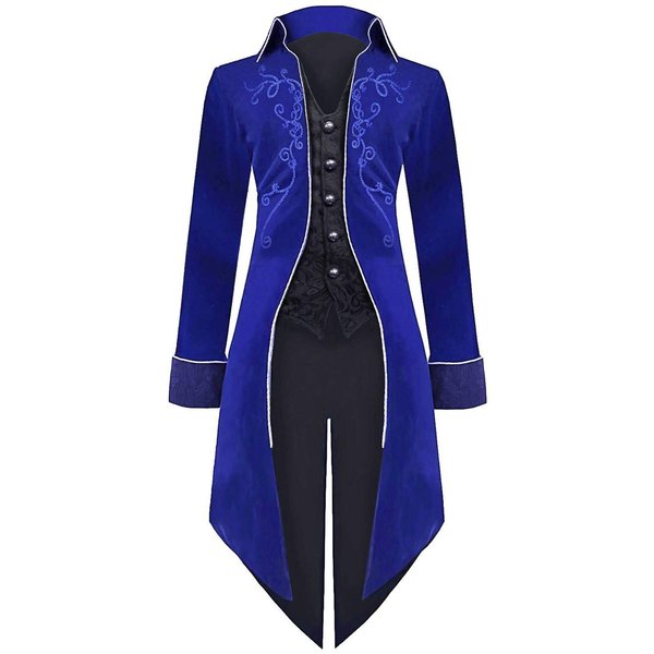 Medieval Steampunk Tailcoat Halloween Costumes for Men, Renaissance Pirate Vampire Gothic Jackets Vintage Warlock Frock Coat (L, Royal Blue)