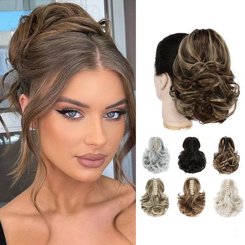 OTO BELLA Ponytail Extension, 9&quot; Claw Clip in Short Curly Wavy Pony Hair Extension Jaw Clip on Po...