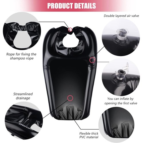 Inflatable Hair Washing Basin for Sink at Home, Portable Shampoo Bowl, Hair Washing Sink for Bedridden, Handicapped, Kids, Seniors, Pregnant, Wheelchair Person at Bedside and Kitchen Sink Use(Black)