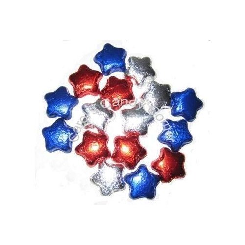 Patriotic Stars Solid Milk Chocolate Red, White, Blue Chocolate Stars - (1/2 Lb - Approx 22 Pcs)