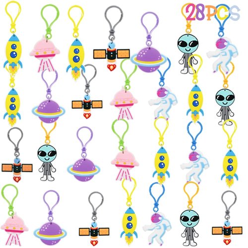 CAMIRUS Valentines Day Gifts Card for Kids, 28Pcs Space Shape Greeting Cards with Space Keychain for Kids Valentines Day Exchange Gift, Valentines Sets Party Favor, Valentines School Classroom Prizes