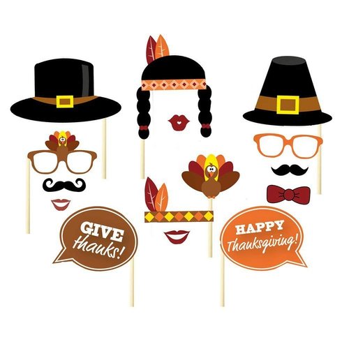 Soochat Thanksgiving Photo Booth Props 29Pcs DIY Kits Fall Party Thanksgiving Day Decorations, Happy Thanksgiving Party Favor