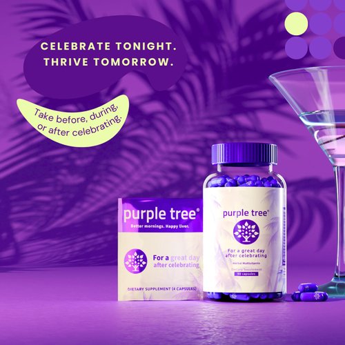 purple tree Post-Celebration Wellness Vitamins | Liver Support, Rapid Hydration, Body Replenisher | Dihydromyricetin DHM, Milk Thistle, Electrolytes, Vitamin B, Willow Bark, Quercetin (30 Pills)