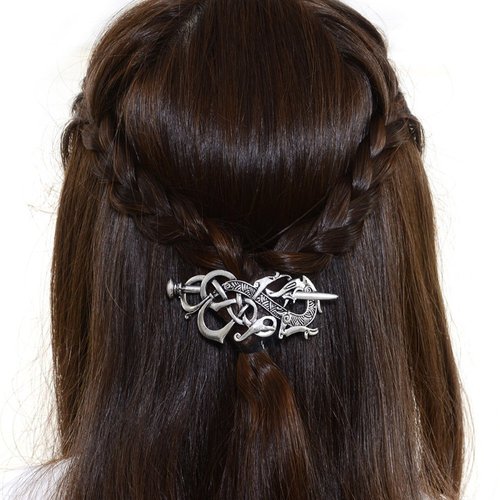 Viking Celtics Hair Accessories Hairclip-Celtic Knots Viking Hair Clip Men Vintage Antique Silver Stick Slide Hairpins Viking Jewelry Dragon Hair Decor Accessories