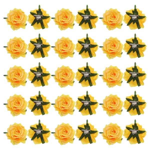 MECCANIXITY 30 Pcs Rose Flower Hair Clips 4 Inch Flower Hair Pins Flower Brooch for Women Hair Accessories Yellow