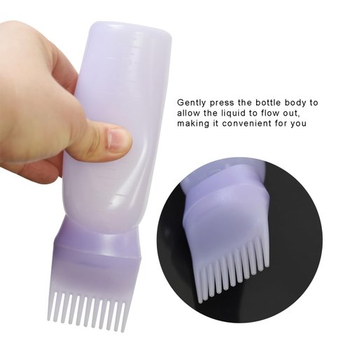 YANTAISIYU 3 Pieces Root Comb Applicator Bottle 6 Ounce Hair Oiling Applicator Hair Dye Bottle with Graduated Scale Hair Root Comb for Hair Dying (3 Colors)