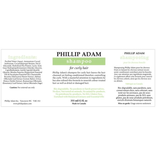 Phillip Adam Curly Hair Shampoo - Hydrating and Nourishing - For Curly, Dry and Damaged Hair - Sulfate Free and Paraben Free - 12 Fl Oz