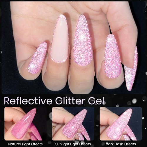SUPWEE Reflective Gel Polish Set Diamond Glitter Gel Nail Polish Disco Shiny Nail Polish Soak Off UV Gel Manicure Nail Salon Gift Kit 8 Colors 7ml(0.24fl.oz)