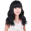 PATTNIUM Black Wig Kids Child Wig Shoulder Length Wig Black Wavy Wig with Bangs Shoulder Length Black Wig Heat Resistant Synthetic Girls Wig Daily Wear Wig (Black)