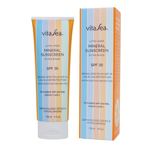 Noodle & Boo VitaSea Ultra Sheer Mineral Sunscreen Lotion for Face and Body, Broad Spectrum Reef Friendly SPF 30, UVA & UVB Protection, Formulated with Sea Kelp, Vitamin E & C, 4 Fl Oz