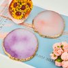 3 Pieces Nail Palettes Nail Mixing Palette Polish Color Mixing Plate Golden Edge Resin Nail Holder Nail Display Cosmetic Mixing Tools (Round Shape)