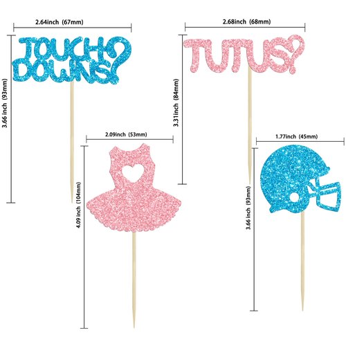 Gyufise 24Pcs Boy or Girl Cupcake Toppers Tutus Touchdowns Gender Reveal Cupcake Picks Dress Rugby Decorations for Gender Reveal Party Baby Shower Birthday Party Wedding Party Decorations