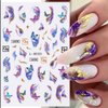 4 Sheets Purple Marble Smoky Nail Stickers,Blue Abstract Geometry Line Nail Art Stickers Golden Wave Lines Nail Decals Spring Butterfly Nail Design Sticker Nails For Nail Art Supplies Nail Accessories