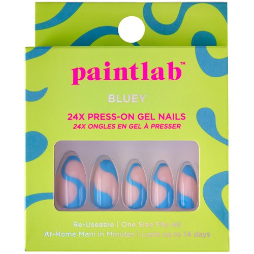 PaintLab Press On Nail Kit - 24 Piece Fake Nails with Glue, Nail File, Prep Pad & Cuticle Stick | Non Toxic & Cruelty Free | Long Lasting & Complete Glue On Nails for Women & Girls (Bluey)