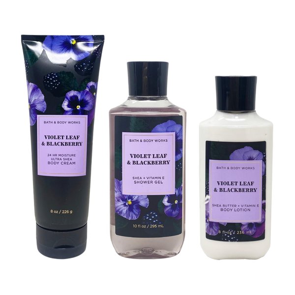 Bath & Body Works Violet Leaf & Blackberry 3 Piece Bundle - Body Cream - Shower Gel - Body Lotion - Full Size