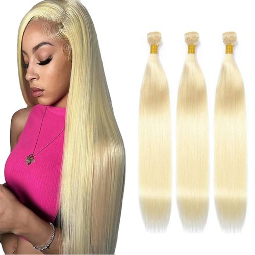 613 Human Hair Bundles Blonde Human Hair Bundles 613 Straight Bundles Human Hair Brazilian Virgin Remy Hair Extensions 3 Bundles 8 10 12 inch Double Weft Blonde Straight Human Hair Bundles