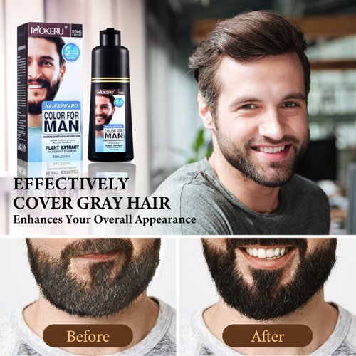 Black Beard Dye for Men for Gray Coverage, Natural Beard & Hair Dye for Men - No Mess Easy Beard Dye Shampoo, 200ML