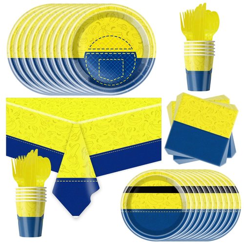 81Pcs Yellow Cartoon Party Tableware Set,Yellow Cartoon Party Decoration,Yellow Cartoon Birthday Party Supplies