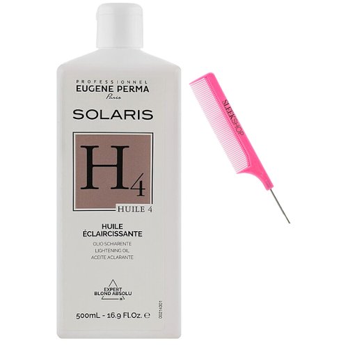 Sleekshop Comb + Eugene Perma H4 Huile 4 Lightening Oil, Hair Bleach Lightener - Hair Color Creme Color, Haircolor Cream Dye Colour with Bond-Building Plex (w/ SLEEKSHOP Argan-Oil Infused PINK Rat Tail Steel Pin Comb) (H4 Lightening Oil - 16.9 oz)
