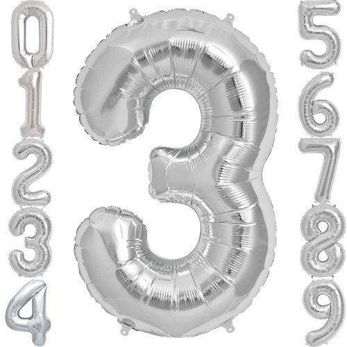 FINGCRO Silver Foil Balloons Number 3, 42 inch