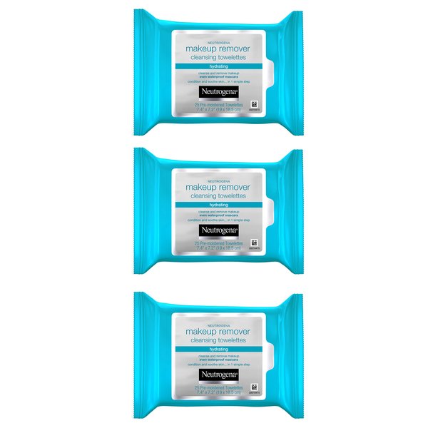 Neutrogena Makeup Remover Cleansing Towelettes, Daily Face Wipes to Remove Dirt, Oil, Makeup & Waterproof Mascara, 25 ct. (Pack of 3)