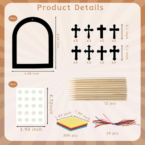 24 Sets Religious Cross Crafts, Scratch Religious DIY Crafts Kit with Rainbow Color Tissue Paper Craft Kit DIY Christian Crafts Resurrection Church Craft Ornaments Jesus Sunday School Craft for Kids