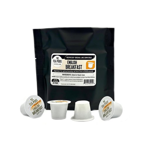 10 English Breakfast black tea pods compatible with Nespresso OriginalLine, single-serve tea capsules for coffee brewing machines