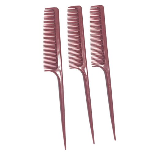 3 Pack Double row Comb Carbon Fiber Anti Static Heat Resistant Tail Comb for Back Combing, Root Teasing, Adding Volume, Evening Styling (Red)