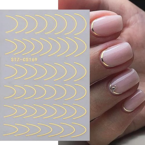 French Tip Nail Art Stickers 8PCS Silver Gold Stripe Lines Nail Sticker 3D Metal Strip Tape Swirl Nail Art Supplies Adhesive Slider Gel Nail Art Decals DIY Foil Tips for Women Nail Art Decorations