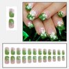 24 Pcs St. Patrick's Day Press on Nails Green Fake Nails Medium Full Cover False Nails with Shamrock Designs French Nail Tips Glossy Acrylic Glue on Nails Patrick’s Day Stick on Nails for Women