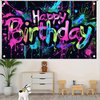 Blissyard Neon Happy Birthday Banner 71x43 Photography Backdrops Party Background Decorations Banner Colorful Graffiti Splash Paint Kids Birthday Supplies Neon Birthday Backdrops Glow in The Dark ​