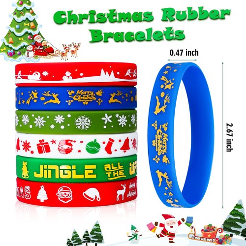 Christmas Rubber Bracelets 30 PCS Bulk Christmas Party Favors Stocking Stuffers for Kids Silicone Wristbands Goodie Bags Stuffers Xmas Toys Gifts Party Supplies Decorations Classroom Prizes