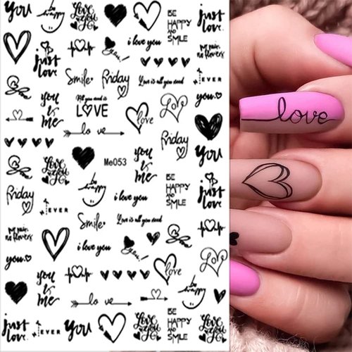 8 Sheets Letter Nail Art Sticker Heart Lips Nail Decals Self-Adhesive Design Stickers Letters Alphabet Hearts Lips Nail Stickers for Women Girls Valentines Day Nail Decoration DIY Manicure Tips