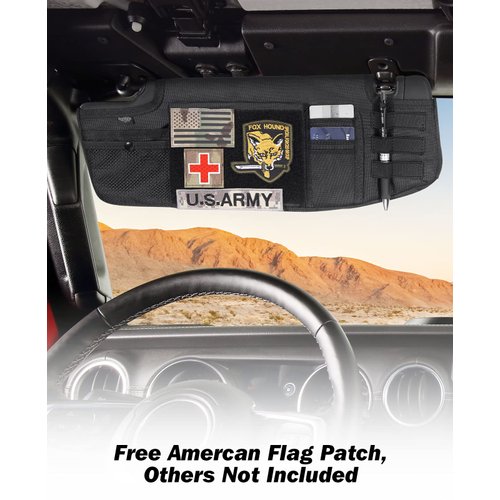 Upgraded Sun Visor Organizer Compatible with Wrangler JL & JT 2018-2023, QMPARTS Driver's Side Front Tactical Visor Storage Cover Molle Webbing Visor Storage Holder Pouch, Multi-Pocket Net Zipper