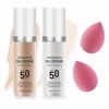 2PCS Color Changing Foundation,Full Coverage Foundation Long Lasting Flawless Liquid Foundation Set with 2 Cosmetics Sponge,Non-Greasy Liquid Cover Concealer Foundation Nude Makeup Base 30ml B