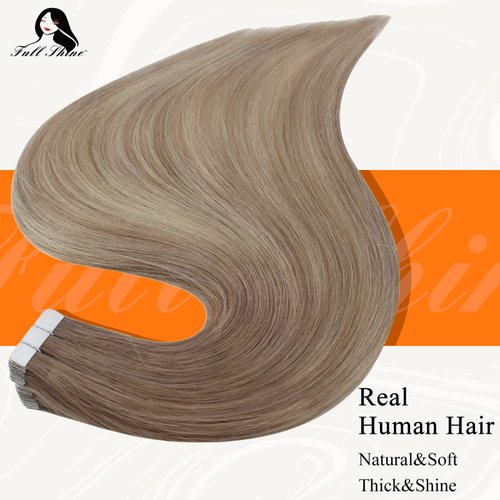 Full Shine Ash Blonde Balayage Tape in Hair Extensions 12inch Short Hair Extensions Blonde Balayage Ash Brown to Ash Blonde Highlight with Platinum Blonde Hair 20Pcs 30Grams