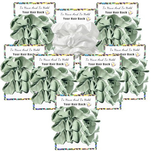 Banugo Bridesmaid Scrunchies, Bachelorette Party Favors, 24Pcs Satin Hair Ties for Women (Sage Gr...