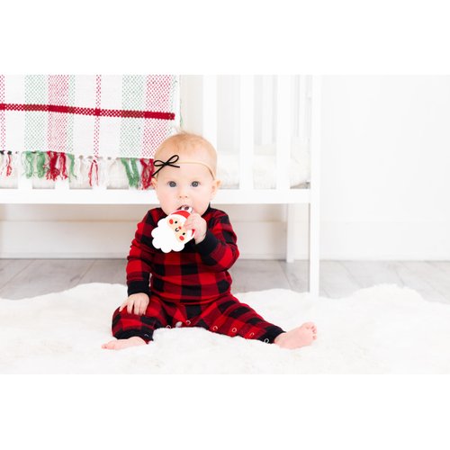 Pearhead Christmas Santa Silicone Baby Teether, Holiday Stocking Stuffers for Newborns, Soft Infant Teething Chew Toy, Dishwasher Safe, Refrigerator Safe, BPA Free