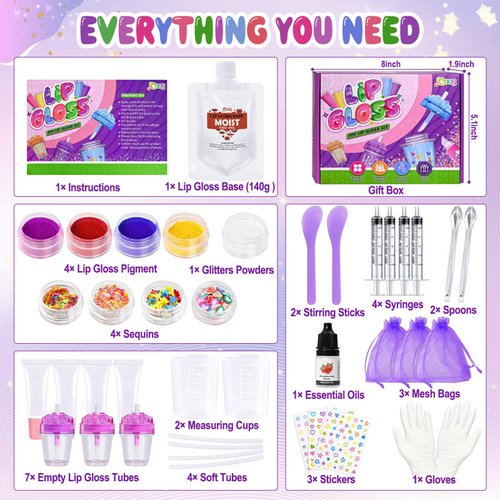 Lip Gloss Making Kit, JCOOS 41PCS Kids Lip Gloss for Girls lip Gloss Kit, Fun Diy Lip Gloss Making Kit Lip Gloss Making Supplies for Beginner, Lip Gloss Set Teen Girl Gifts Trendy Stuff Gifts for Kids