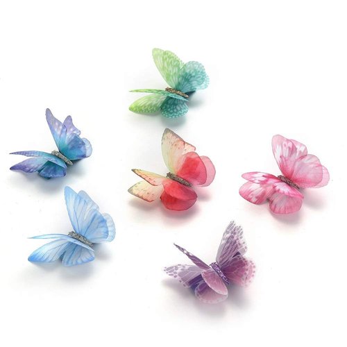 Liasun 6Pcs/pack 3D Colorful Organza Butterfly Hair Clips - Chiffon Fairy Wings - Ribbon Wrapped Clips 0.4Inch Barrettes Hair Accessories For Women(Multicolor)